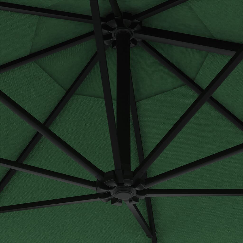 Saulessargs ar metāla kātu un LED vidaXL, 300 cm, zaļš cena un informācija | Saulessargi, markīzes un statīvi | 220.lv