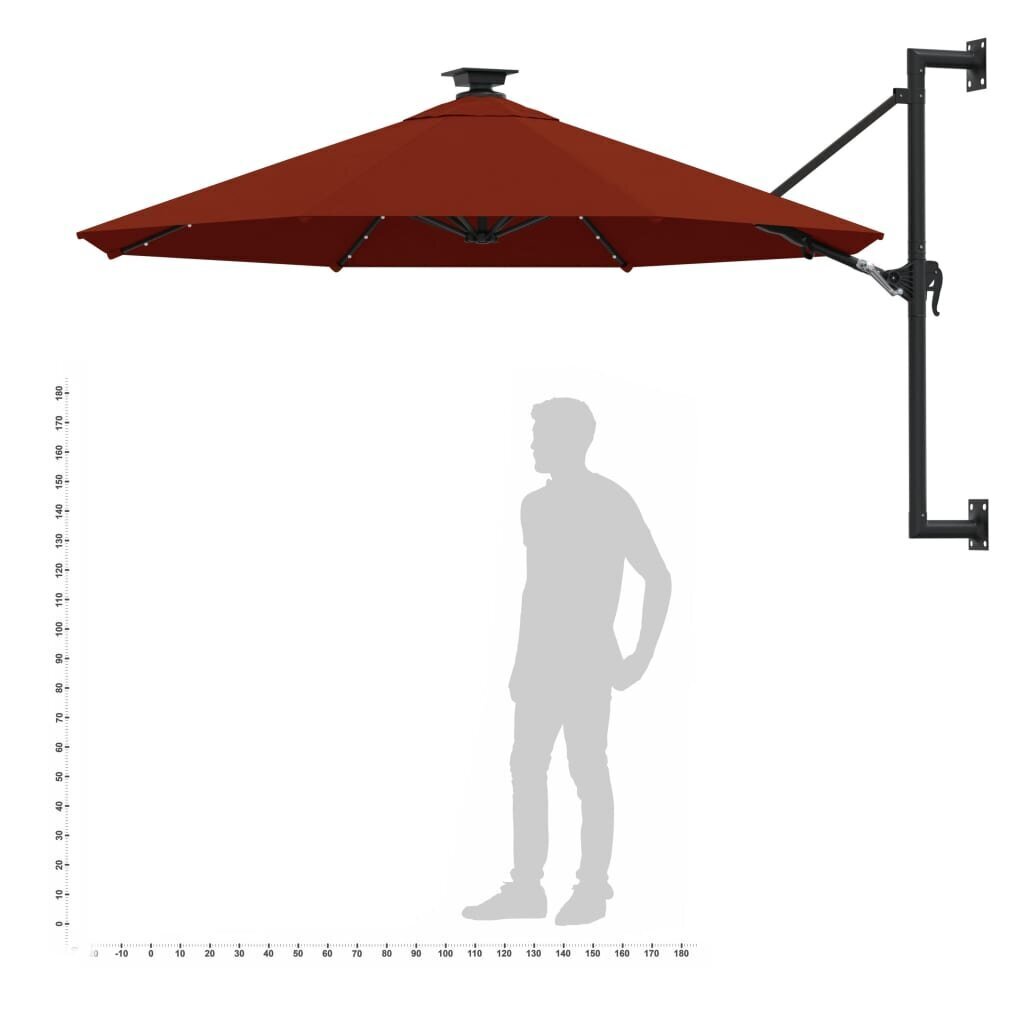 Saulessargs ar metāla kātu un LED vidaXL, 300 cm, sarkanbrūns cena un informācija | Saulessargi, markīzes un statīvi | 220.lv