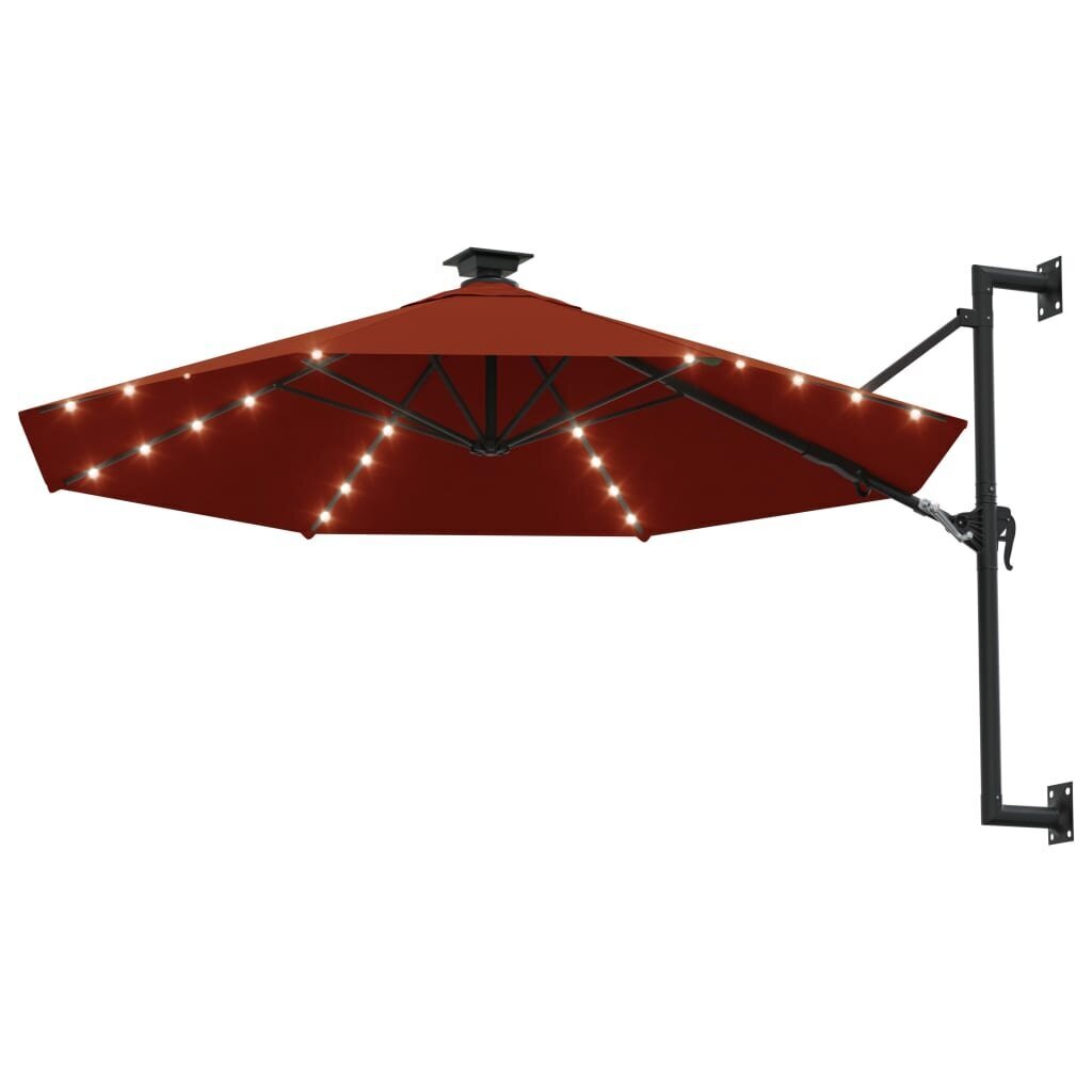 Saulessargs ar metāla kātu un LED vidaXL, 300 cm, sarkanbrūns cena un informācija | Saulessargi, markīzes un statīvi | 220.lv