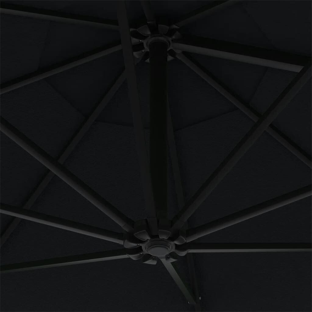 Saulessargs ar metāla kātu un LED vidaXL, 300 cm, melns cena un informācija | Saulessargi, markīzes un statīvi | 220.lv