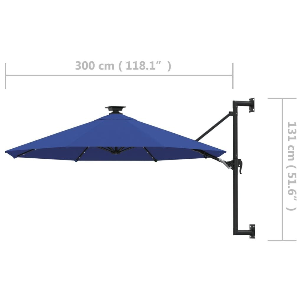 Saulessargs ar metāla kātu un LED vidaXL, 300 cm, zils cena un informācija | Saulessargi, markīzes un statīvi | 220.lv