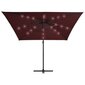Saulessargs ar LED gaismām vidaXL, 250x250 cm, bordo sarkans cena un informācija | Saulessargi, markīzes un statīvi | 220.lv