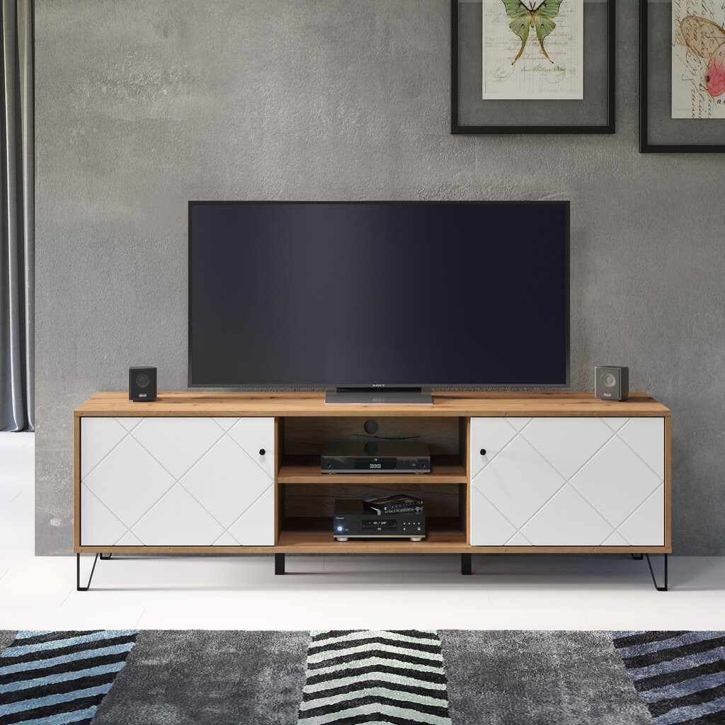 TV galdiņš MC Akcent Touch, 183x56 cm, balts/brūns cena un informācija | TV galdiņi | 220.lv