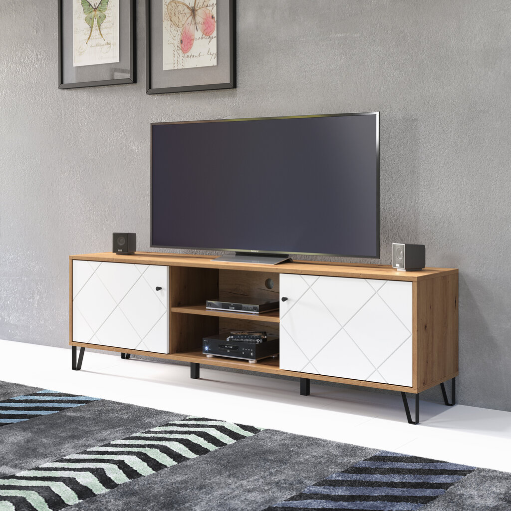 TV galdiņš MC Akcent Touch, 183x56 cm, balts/brūns cena un informācija | TV galdiņi | 220.lv
