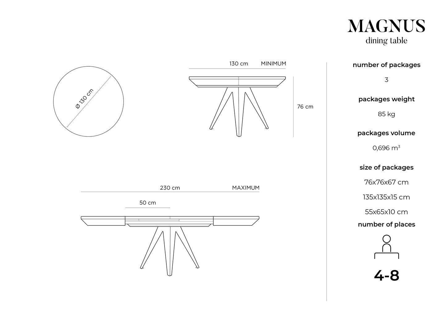 Paplašināms galds Windsor & Co Magnus 120 cm, melns cena un informācija | Virtuves galdi, ēdamgaldi | 220.lv
