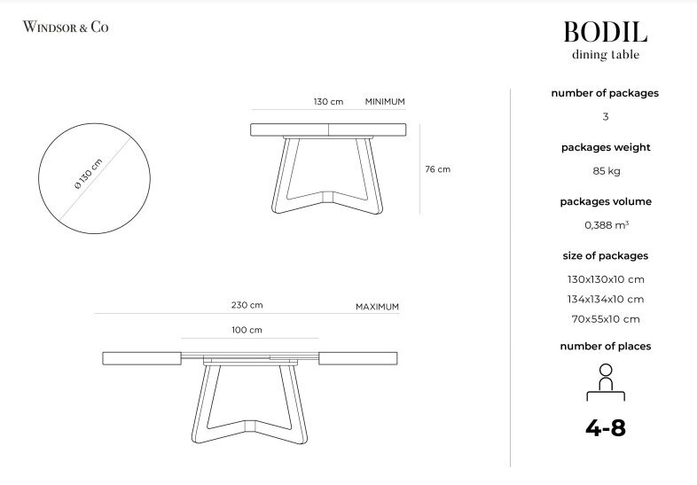Paplašināms galds Windsor & Co Bodil, tumši brūns cena un informācija | Virtuves galdi, ēdamgaldi | 220.lv