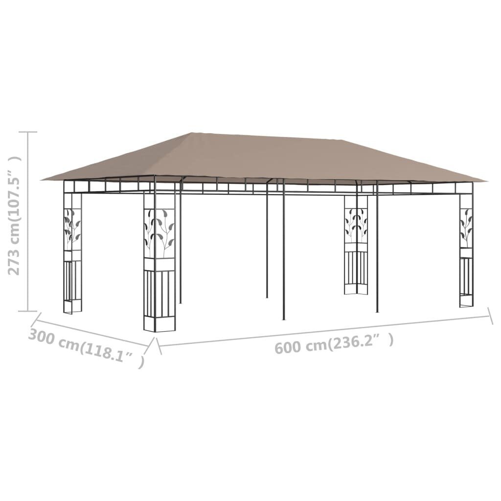 vidaXL dārza nojume ar moskītu tīklu, 6x3x2,73 m, 180g/m², pelēkbrūna cena un informācija | Dārza nojumes un lapenes | 220.lv