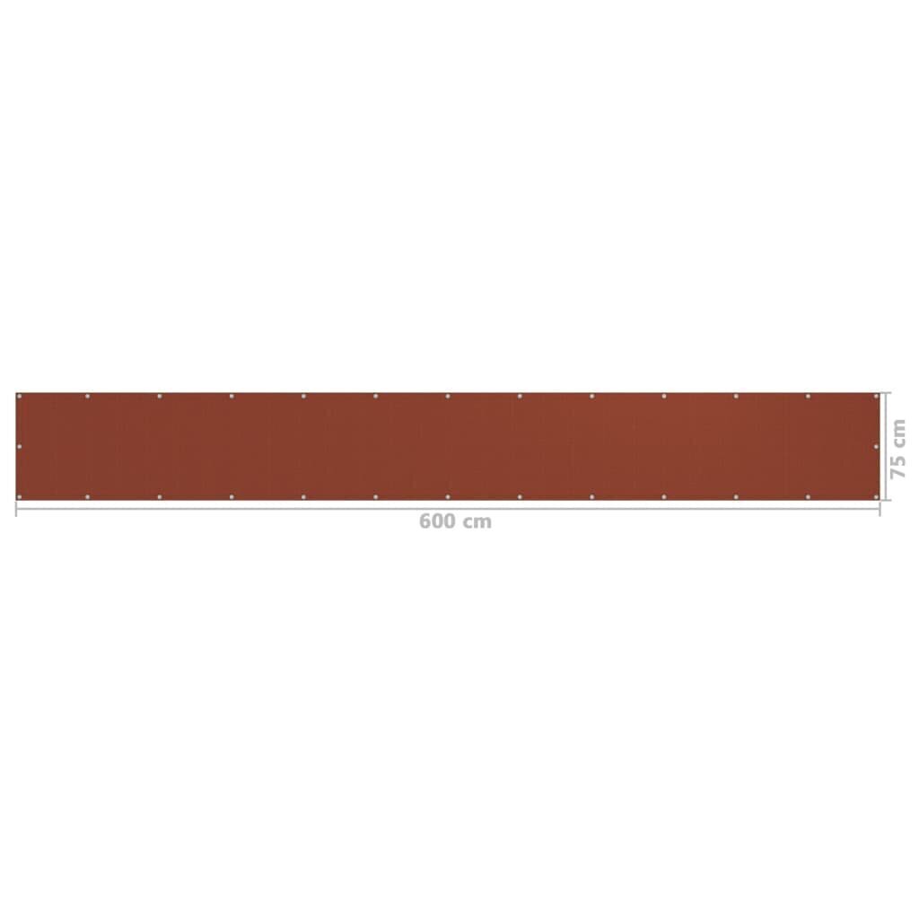 Balkona aizslietnis vidaXL, 75x600 cm, sarkanbrūns cena un informācija | Saulessargi, markīzes un statīvi | 220.lv