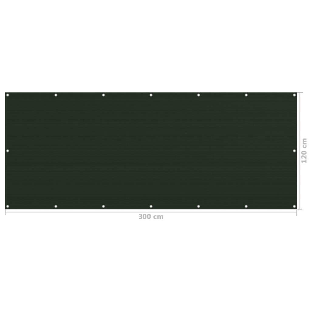 Balkona aizslietnis vidaXL, 120x300 cm, tumši zaļš cena un informācija | Saulessargi, markīzes un statīvi | 220.lv