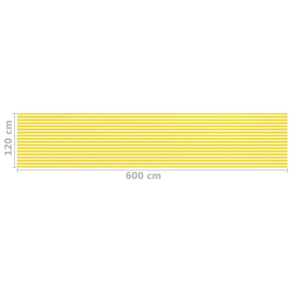 Balkona aizslietnis vidaXL, 120x600 cm, dzeltens un balts цена и информация | Saulessargi, markīzes un statīvi | 220.lv
