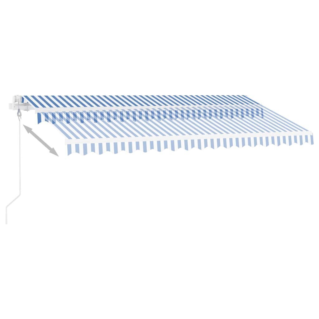 Automātiska markīze ar stabu vidaXL, 400x300 cm, zila/balta cena un informācija | Saulessargi, markīzes un statīvi | 220.lv