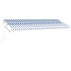 Automātiska markīze ar stabu vidaXL, 500x300 cm, zila/balta cena un informācija | Saulessargi, markīzes un statīvi | 220.lv