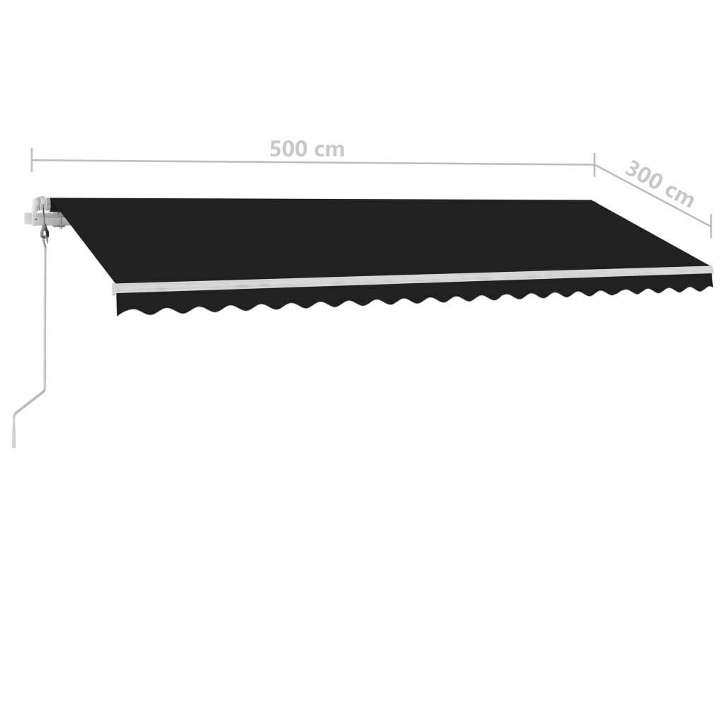 Automātiska markīze ar stabu vidaXL, 500x300 cm, antracītpelēka cena un informācija | Saulessargi, markīzes un statīvi | 220.lv