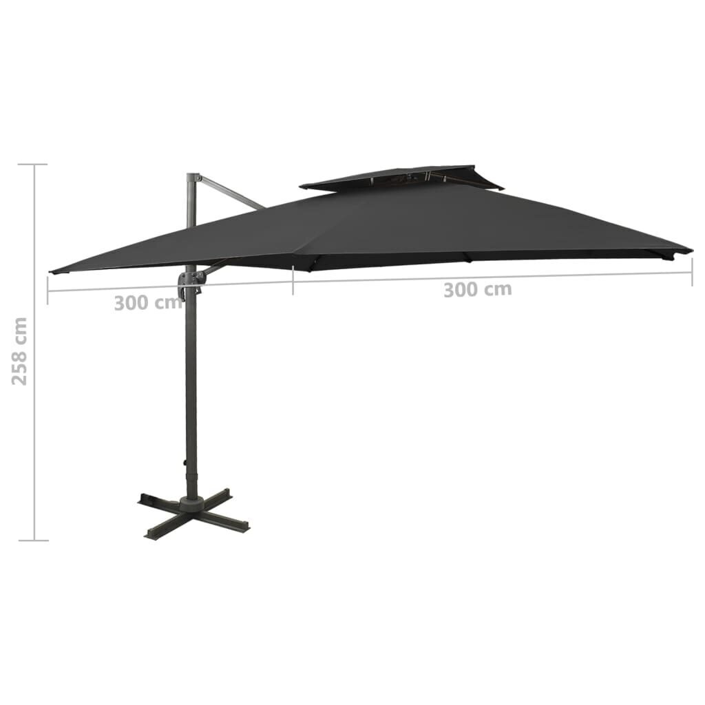 Dārza saulessargs ar divkāršu jumtu vidaXL, 300x300 cm, melns cena un informācija | Saulessargi, markīzes un statīvi | 220.lv