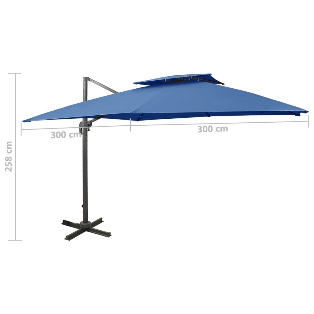 Dārza saulessargs ar divkāršu jumtu vidaXL, 300x300 cm, debeszils cena un informācija | Saulessargi, markīzes un statīvi | 220.lv