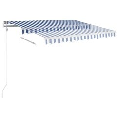 Izvelkama manuāla markīze ar LED vidaXL, 3x2,5 m, zila un balta cena un informācija | Saulessargi, markīzes un statīvi | 220.lv