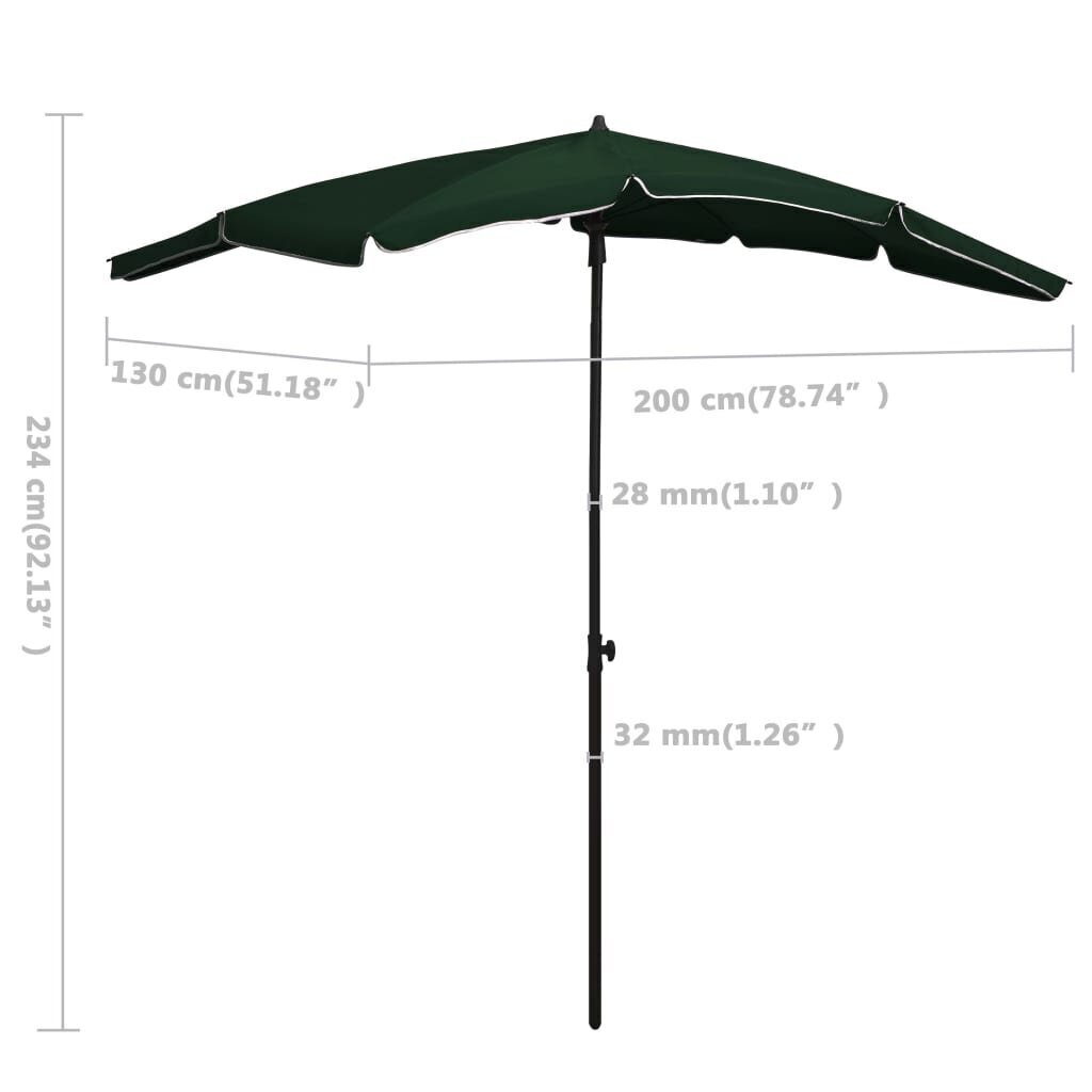 Dārza saulessargs ar kātu vidaXL, 200x130 cm, zaļš cena un informācija | Saulessargi, markīzes un statīvi | 220.lv