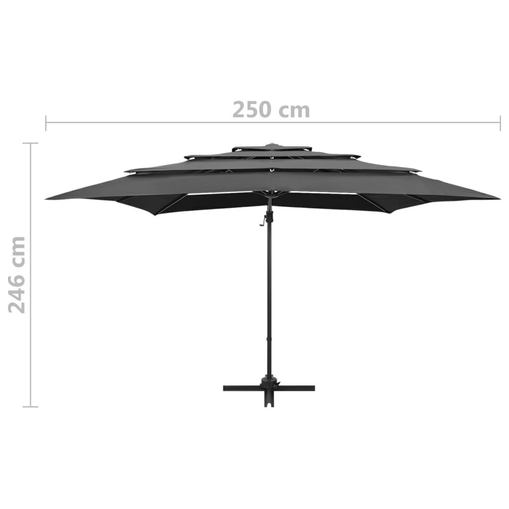 Četru līmeņu saulessargs ar alumīnija kātu vidaXL, 250x250 cm, pelēks cena un informācija | Saulessargi, markīzes un statīvi | 220.lv