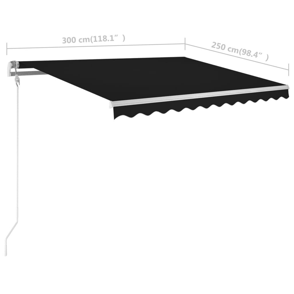 Izvelkama manuāla markīze ar kātu vidaXL, 300x250 cm, antracītpelēka cena un informācija | Saulessargi, markīzes un statīvi | 220.lv