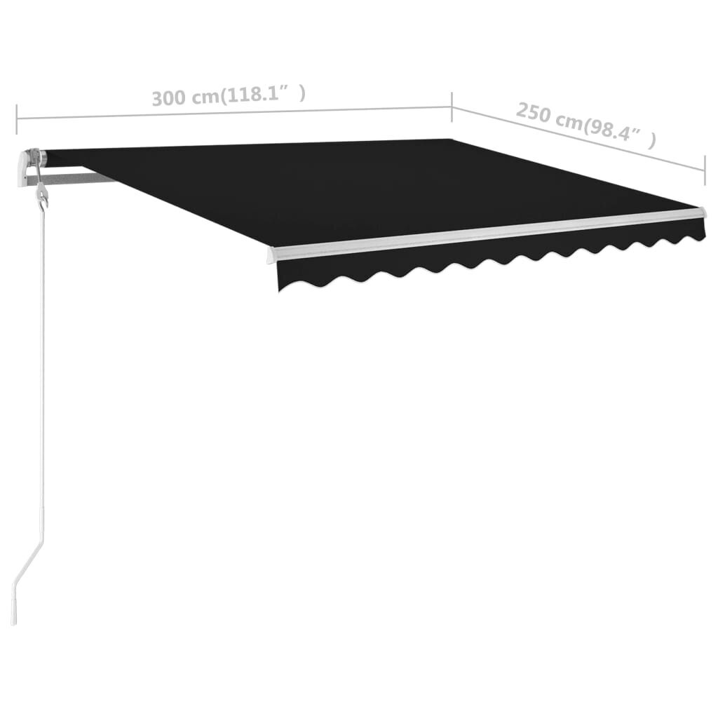 Izvelkama manuāla markīze ar LED vidaXL, 300x250 cm, antracītpelēka cena un informācija | Saulessargi, markīzes un statīvi | 220.lv