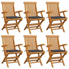 vidaXL dārza krēsli, antracītpelēki matrači, 6 gab., masīvs tīkkoks cena un informācija | Dārza krēsli | 220.lv