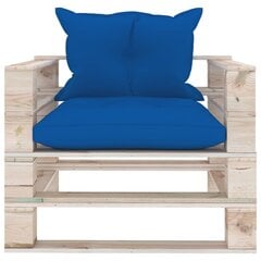 vidaXL dārza palešu dīvāns ar koši ziliem matračiem, priedes koks cena un informācija | Dārza krēsli | 220.lv