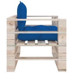 vidaXL dārza palešu dīvāns ar koši ziliem matračiem, priedes koks цена и информация | скамейка со столиком | 220.lv