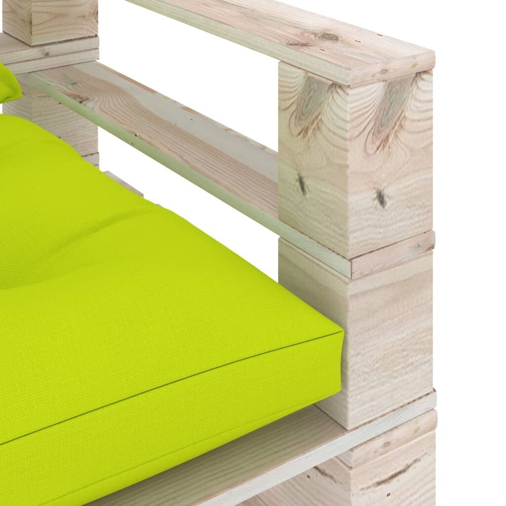 vidaXL dārza palešu dīvāns ar spilgti zaļiem matračiem, priedes koks cena un informācija | Dārza krēsli | 220.lv