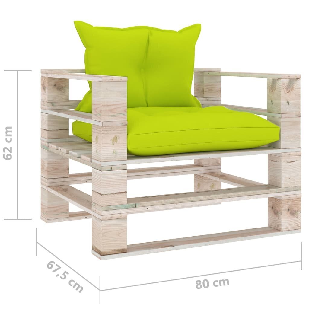 vidaXL dārza palešu dīvāns ar spilgti zaļiem matračiem, priedes koks cena un informācija | Dārza krēsli | 220.lv