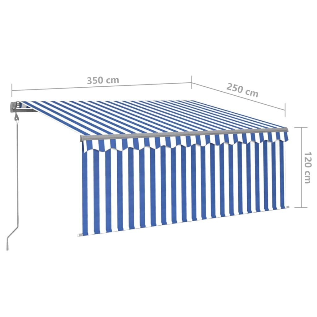 Markīze ar žalūziju, LED un vēja sensoru vidaXL, 3,5x2,5 m, zili balta цена и информация | Saulessargi, markīzes un statīvi | 220.lv