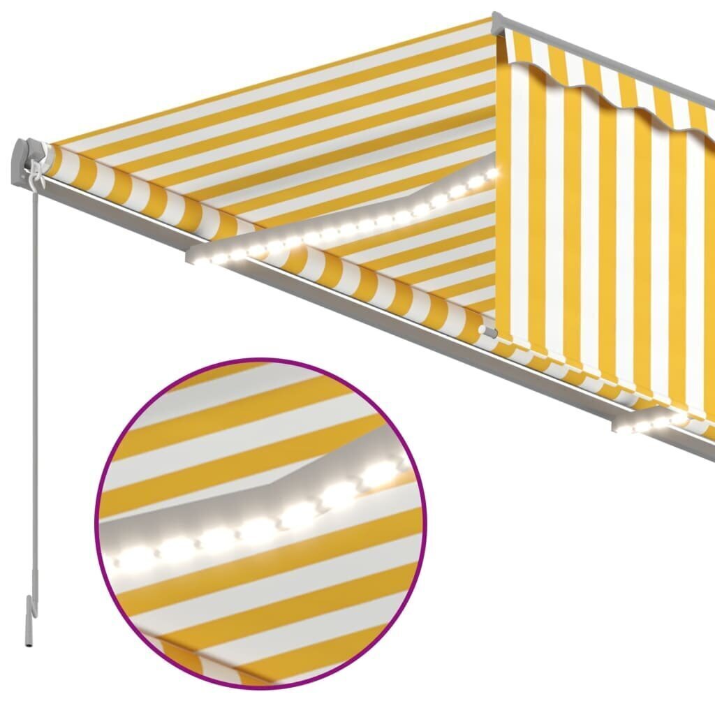 Markīze ar žalūziju, LED un vēja sensoru vidaXL, 4,5x3 m, dzelteni balta cena un informācija | Saulessargi, markīzes un statīvi | 220.lv