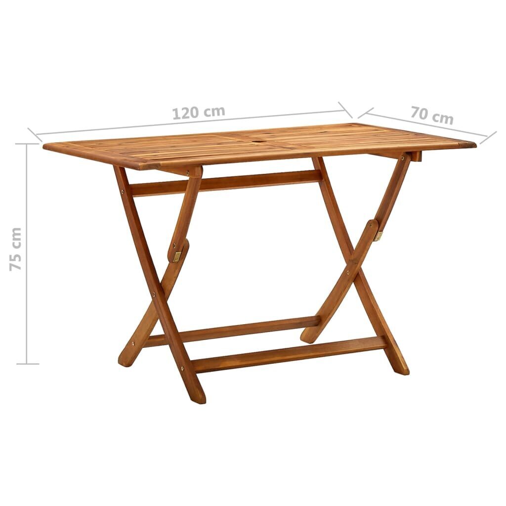 vidaXL saliekams dārza galds, 120x70x75 cm, akācijas masīvkoks цена и информация | Dārza galdi | 220.lv
