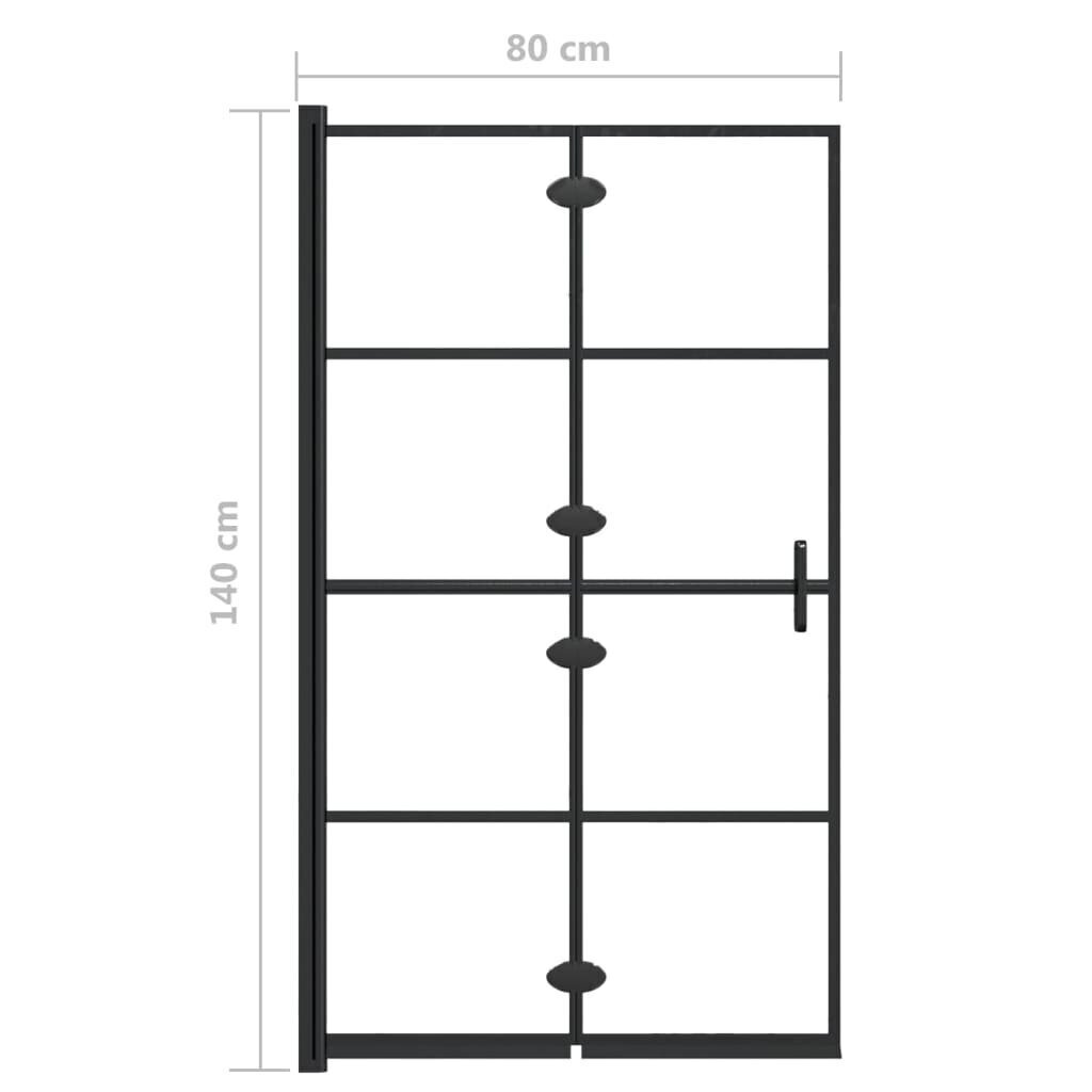 vidaXL salokāma dušas kabīne, ESG, 80x140 cm, melna cena un informācija | Dušas durvis, dušas sienas | 220.lv