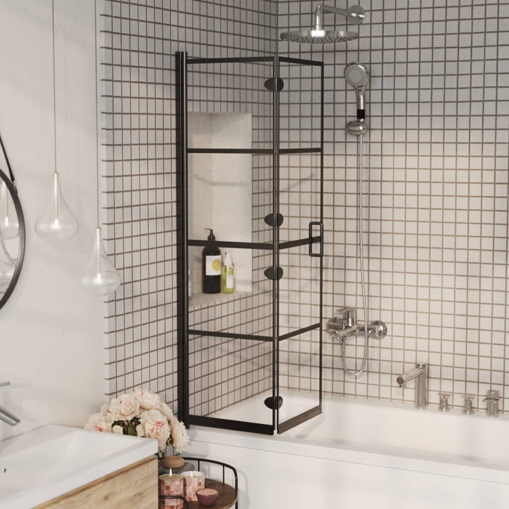vidaXL salokāma dušas kabīne, ESG, 80x140 cm, melna cena un informācija | Dušas durvis, dušas sienas | 220.lv