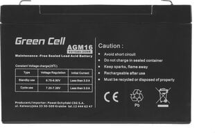 Green Cell AGM VRLA 6V 10AH bez apkopes akumulators trauksmes sistēmai, kases aparāts, rotaļlietas цена и информация | Аккумуляторы | 220.lv