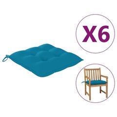 Dārza krēslu spilveni vidaXL, 6 gab., 50x50x7 cm, gaiši zili cena un informācija | Krēslu paliktņi | 220.lv