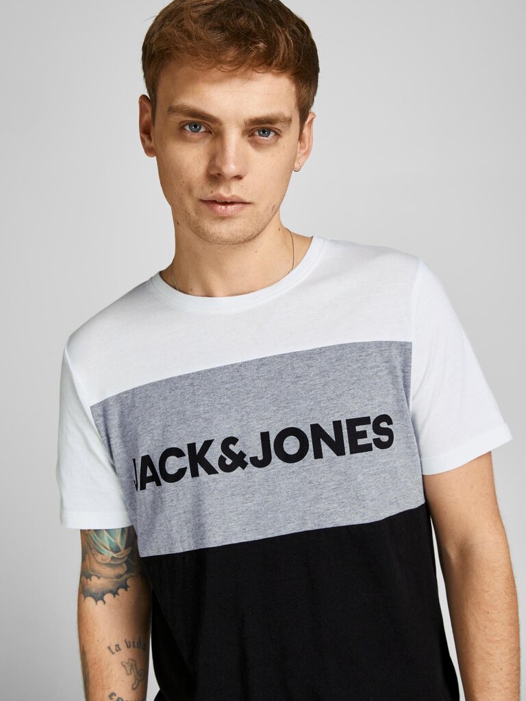 Jack & Jones vīriešu T-krekls 12173968*02, balts/pelēks 5715210965241 cena un informācija | Vīriešu T-krekli | 220.lv