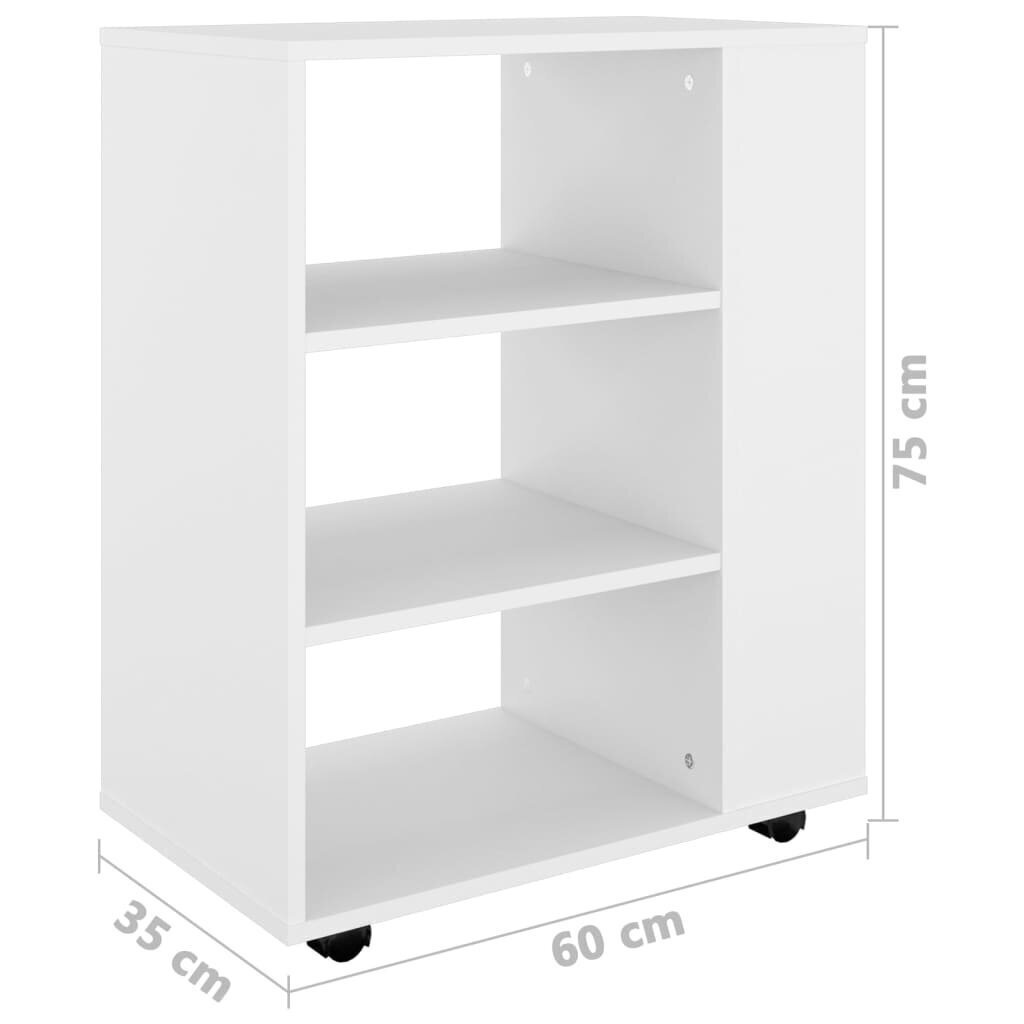 vidaXL plaukts ar riteņiem, balts, 60x35x75 cm, kokskaidu plāksne cena un informācija | Skapīši viesistabai | 220.lv