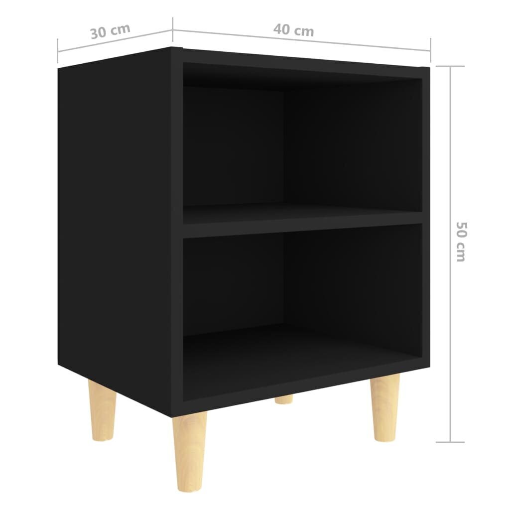 vidaXL naktsskapītis ar koka kājām, melns, 40x30x50 cm cena un informācija | Naktsskapīši | 220.lv