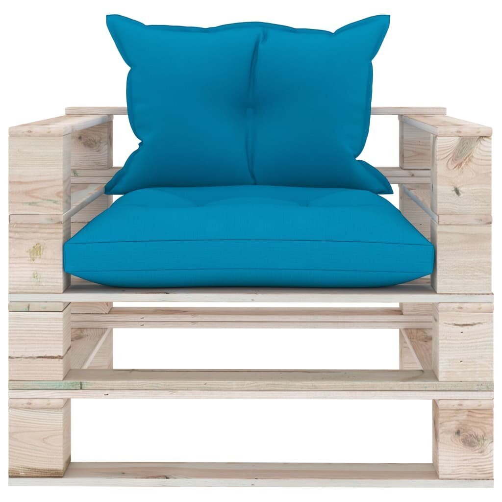 vidaXL dārza palešu dīvāns ar ziliem matračiem, priedes koks cena un informācija | Dārza krēsli | 220.lv