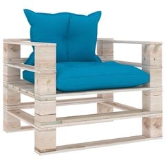 vidaXL dārza palešu dīvāns ar ziliem matračiem, priedes koks цена и информация | скамейка со столиком | 220.lv