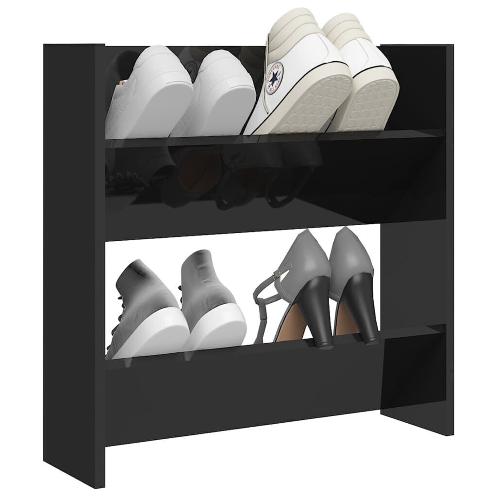 vidaXL sienas apavu plaukts, spīdīgi melns, 60x18x60 cm, skaidu plātne cena un informācija | Apavu skapji, apavu plaukti, priekšnama soliņi | 220.lv