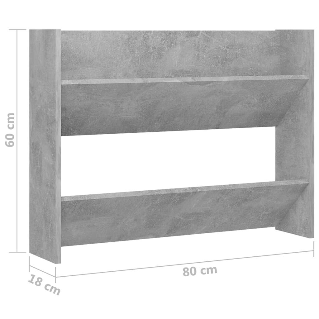 vidaXL sienas apavu plaukts, betonpelēks, 80x18x60 cm, skaidu plātne cena un informācija | Apavu skapji, apavu plaukti, priekšnama soliņi | 220.lv