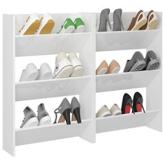 vidaXL sienas apavu plaukti, 2 gb., balti, 60x18x90 cm, skaidu plāksne cena un informācija | Apavu skapji, apavu plaukti, priekšnama soliņi | 220.lv