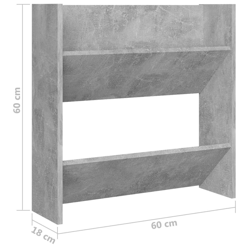 vidaXL sienas plaukti, 4 gab., betonpelēki, 60x18x60 cm, skaidu plātne cena un informācija | Apavu skapji, apavu plaukti, priekšnama soliņi | 220.lv