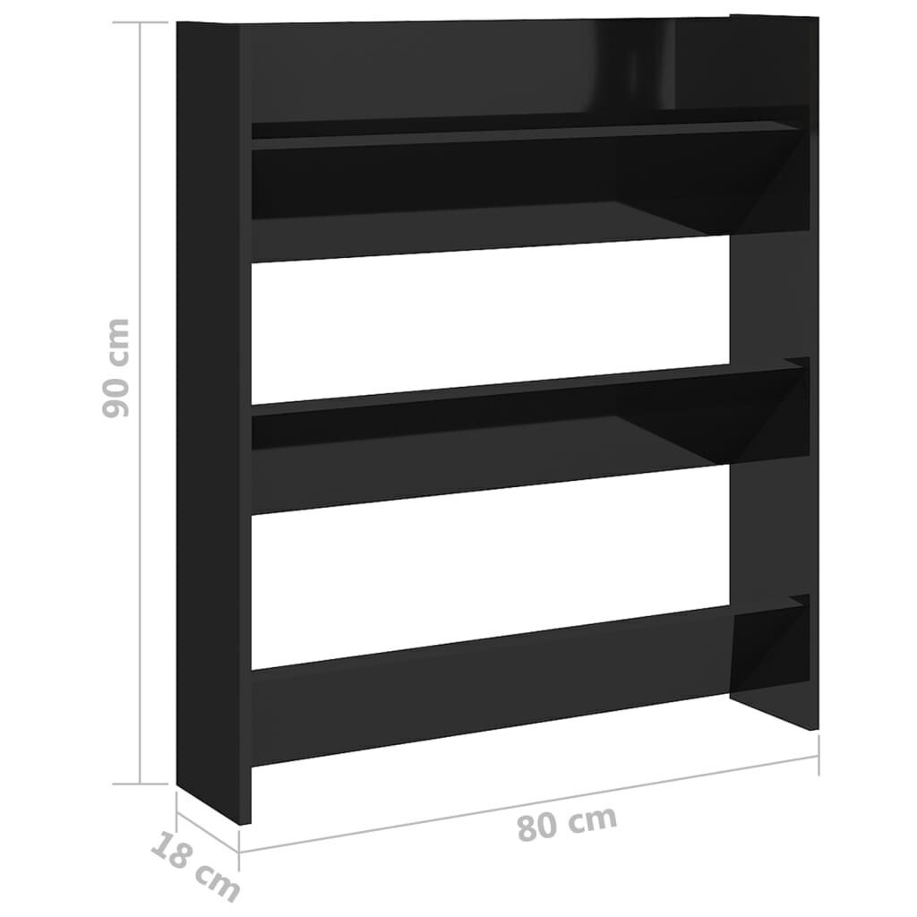 vidaXL sienas apavu plaukts, 80x18x90 cm, spīdīgi melns, skaidu plātne cena un informācija | Apavu skapji, apavu plaukti, priekšnama soliņi | 220.lv