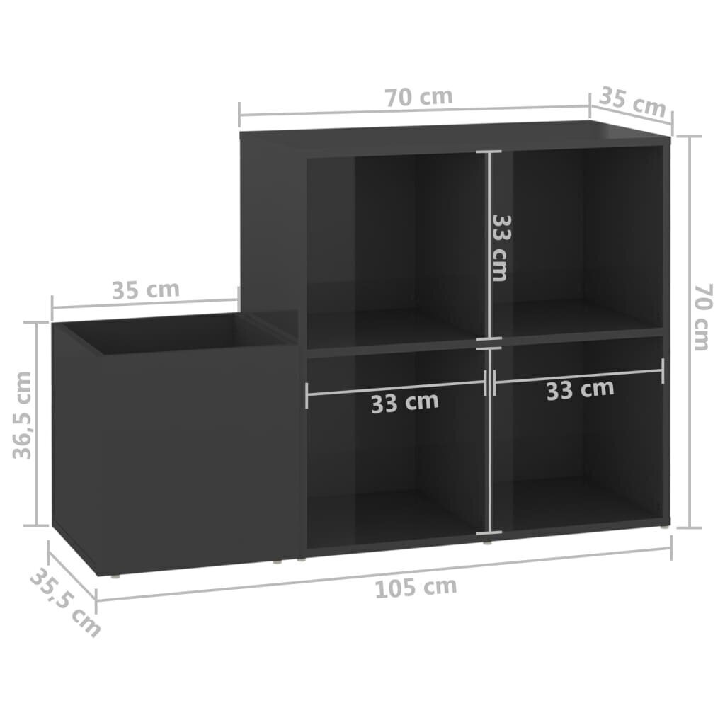 vidaXL apavu skapis, spīdīgi pelēks, 105x35,5x70 cm, skaidu plāksne cena un informācija | Apavu skapji, apavu plaukti, priekšnama soliņi | 220.lv