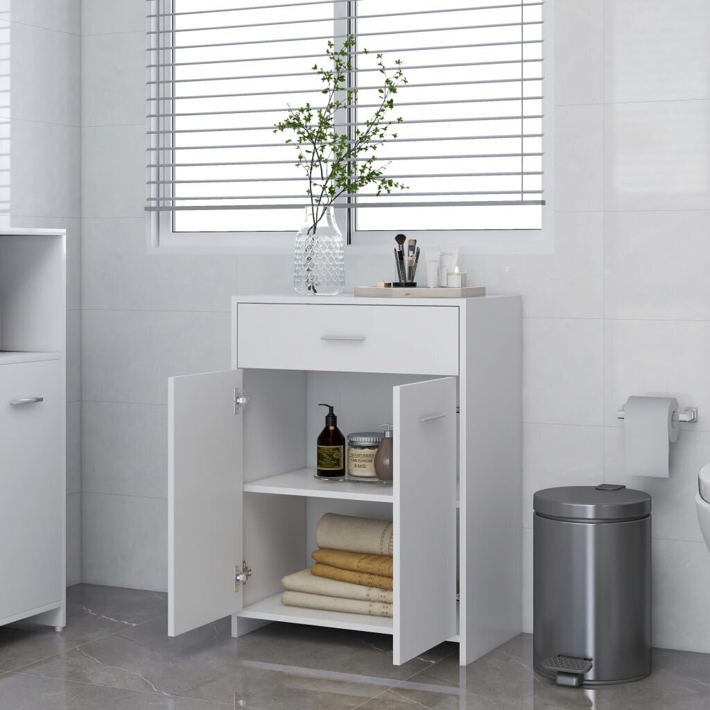 vidaXL vannasistabas skapītis, balts, 60x33x80 cm, skaidu plāksne cena un informācija | Vannas istabas skapīši | 220.lv