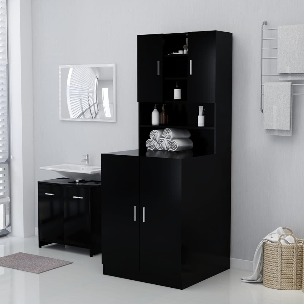 vidaXL veļasmašīnas skapītis, 71x71,5x91,5 cm, melns cena un informācija | Vannas istabas skapīši | 220.lv