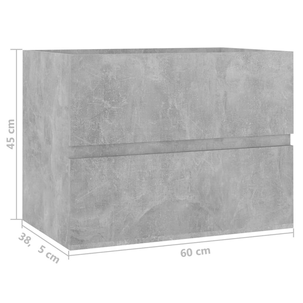 vidaXL izlietnes skapītis, betona pelēks, 60x38,5x45 cm, skaidu plātne cena un informācija | Vannas istabas skapīši | 220.lv